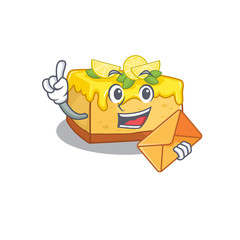 Happy face lemon cheesecake mascot design with envelope