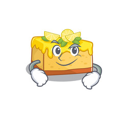 Cool lemon cheesecake mascot character with Smirking face