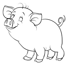 little piggy in contour, isolated object on a white background, for coloring,