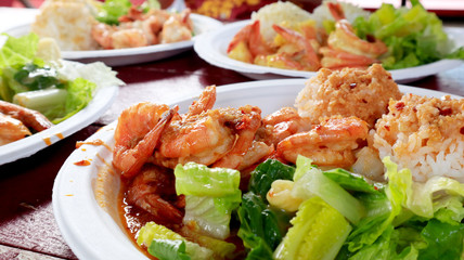 Close up the Hawaiian Garlic Shrimp Foods