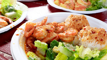 Close up the Hawaiian Garlic Shrimp Foods