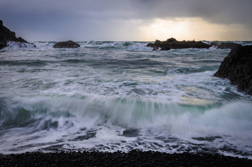 Ocean waves on a rocky beach
