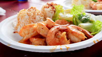 Close up the Hawaiian Garlic Shrimp Foods