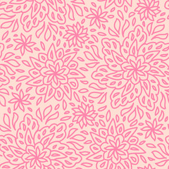 Seamless red coral floral pattern lined peach pink rose yellow beige background