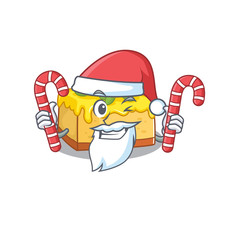 Lemon cheesecake Cartoon character wearing Santa costume bringing a candy