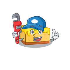 A cute picture of lemon cheesecake working as a Plumber