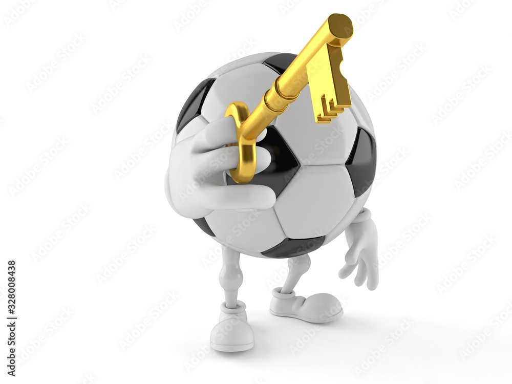 Canvas Prints soccer ball character holding door key