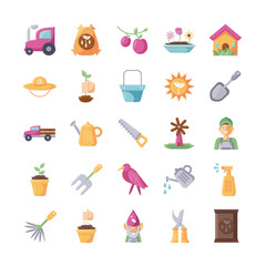 flower and gardening icon set, flat detail style