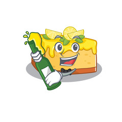 mascot cartoon design of lemon cheesecake with bottle of beer
