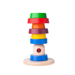 Toy or baby toy wood color pyramid on background new.