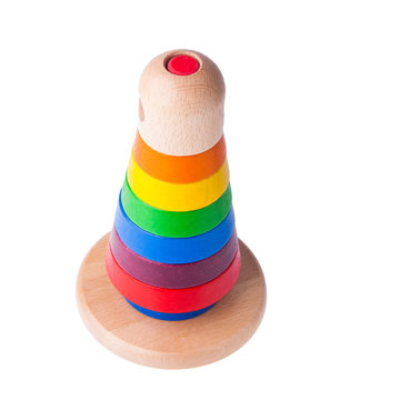 Toy Or Baby Toy Wood Color Pyramid On Background New.