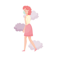 Young Woman Wearing Safety Mask Because of Bad Air and Dust Vector Illustration