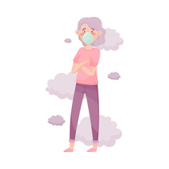 Young Woman Wearing Safety Mask Because of Bad Air and Dust Vector Illustration