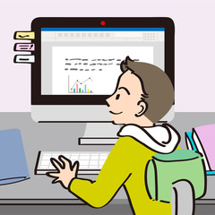 テレワーク（自宅勤務）をする男性（資料作成）