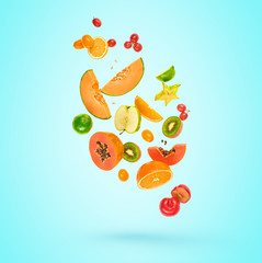 Tropical fruits fly, healthy diet vegan fall food