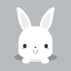 Obraz na płótnie Canvas Cute white bunny rabbit appearing from hole. Flat vector illustration.
