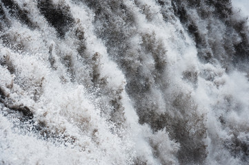 Close up of powerful waterfall at Iceland