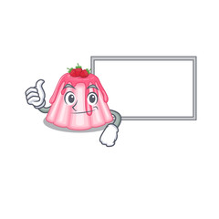 Thumbs up of strawberry jelly cartoon design having a board