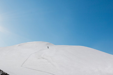 Fototapeta na wymiar Group of adventures people climbing mountain for skiing.