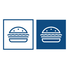 Fototapeta premium Drawn contour hamburger food. The symbol is located in a square frame. Vector blue icons.