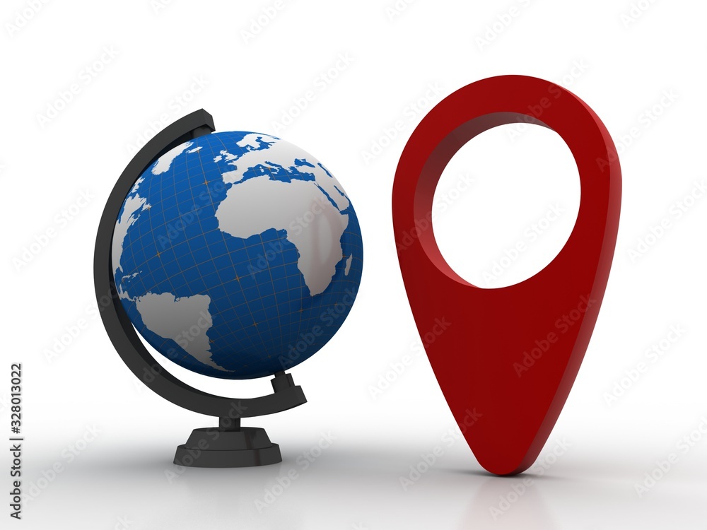 Poster 3d rendering red map pointer