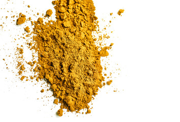 Yellow powder, Turmeric (Curcuma) powder isolated on white background