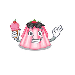 happy face strawberry jelly cartoon design with ice cream