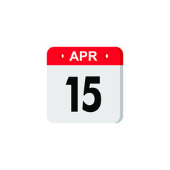 Calendar day 15 April, days of the year. Red and white calendar icon. Vector illustration. EPS10