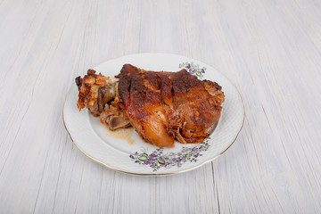 Roasted pork knee on dish, traditional czech republic food