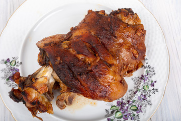 Roasted pork knee on dish, traditional czech republic food