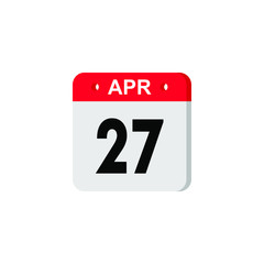 Calendar day 27 April, days of the year. Red and white calendar icon. Vector illustration. EPS10