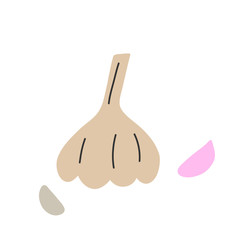 Doodle garlic logo or icon in flat cartoon style. Isolated vector object. Cute funny garlic icon. Vegetable from garden. Organic food. Vector illustration.