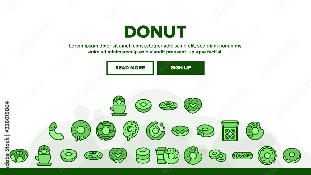 Poster donut sweet breakfast landing web page header banner template vector. donut with caramel and chocola