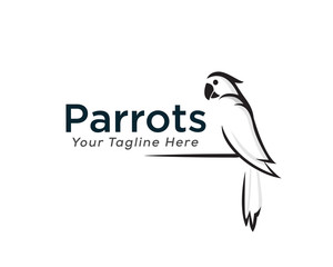 Black white perch parrot art logo design inspiration
