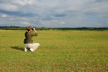 Naklejka premium Bird watching near hide on nature reserve