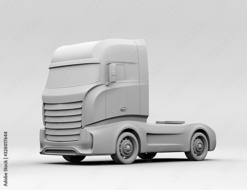 Aufkleber clay rendering of generic design heavy electric truck. 3d rendering image.