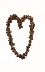 Love heart made with dark roasted coffee beans