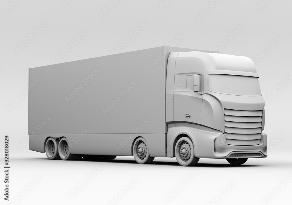 Aufkleber clay rendering of generic design heavy electric truck. 3d rendering image.