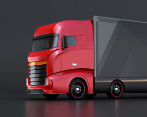 Close-up view of generic design Heavy Electric Truck on black background. 3D rendering image. 