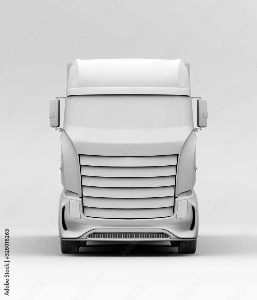 Poster front view of generic design heavy electric truck. 3d clay rendering image.