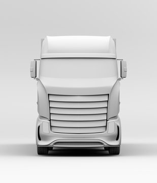 Front view of generic design Heavy Electric Truck. 3D clay  rendering image. 