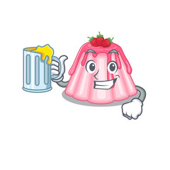 Smiley strawberry jelly mascot design with a big glass