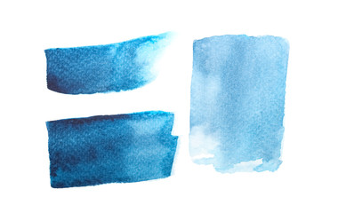 Set of blue watercolor strokes on white background	