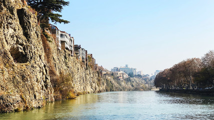 Architecture of Old Tbilisi. Kura river. View from the river bank © Victoria Key