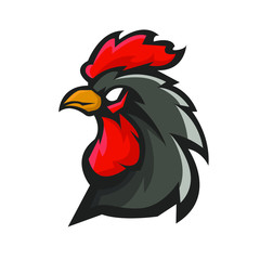 Rooster head athletic club vector logo concept isolated on white background. Modern sport team mascot badge design. E-sports team logo template with Chicken vector illustration