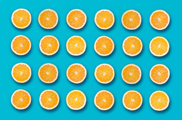 Orange Fruit Slices on Blue Background