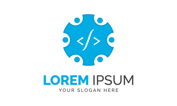 Software Company Coding Technology Blue Colour Vector Logo Design Graphic Elements Template