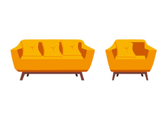 yellow armchair and sofa, vector illustration, flat style