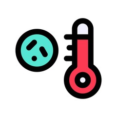 virus transmission related thermometer or cold tam-preacher with virus vector with editable stroke,