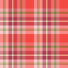 Seamless pattern in fine cozy festive pink, red and green colors for plaid, fabric, textile, clothes, tablecloth and other things. Vector image.